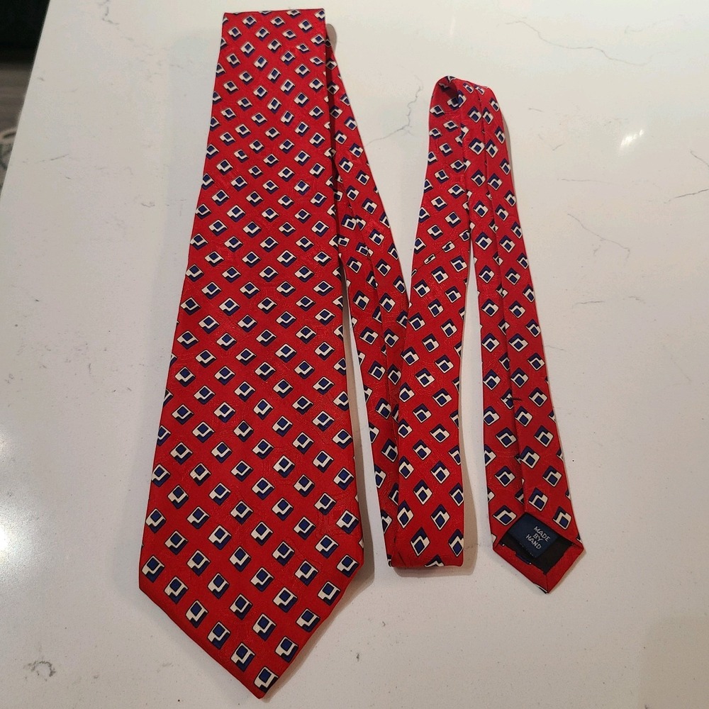 VTG Polo Ralph Lauren 100% Silk Men's Neck Tie Red Geometric Pattern Made In USA